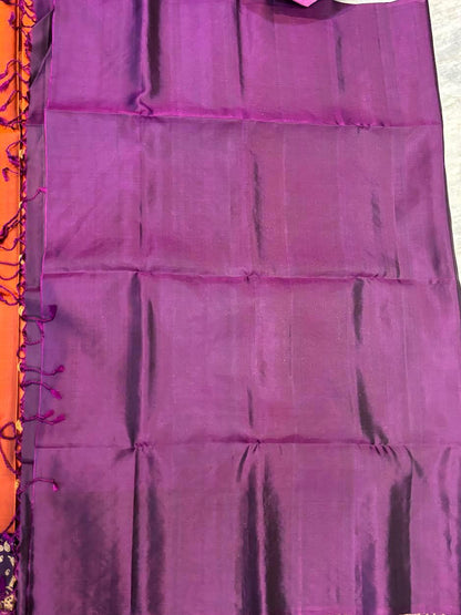 Lavender Purple Kanchi Soft Silk Saree with Contrast Ananda Blue Zari Border | Lightweight Festive Wear - pochampallysarees.com