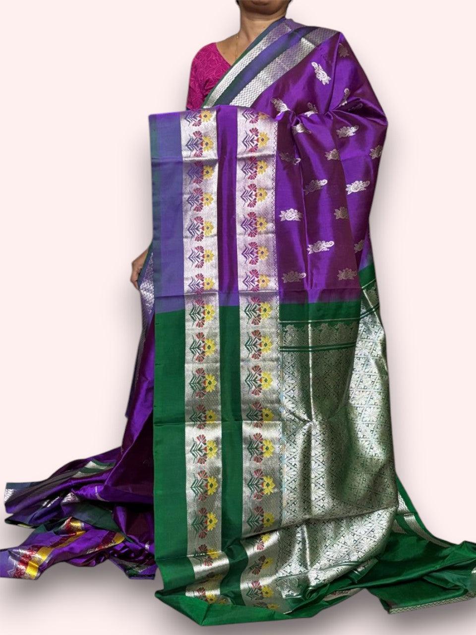 PURE SOFT SILK PURPLE WITH GREEN SARI