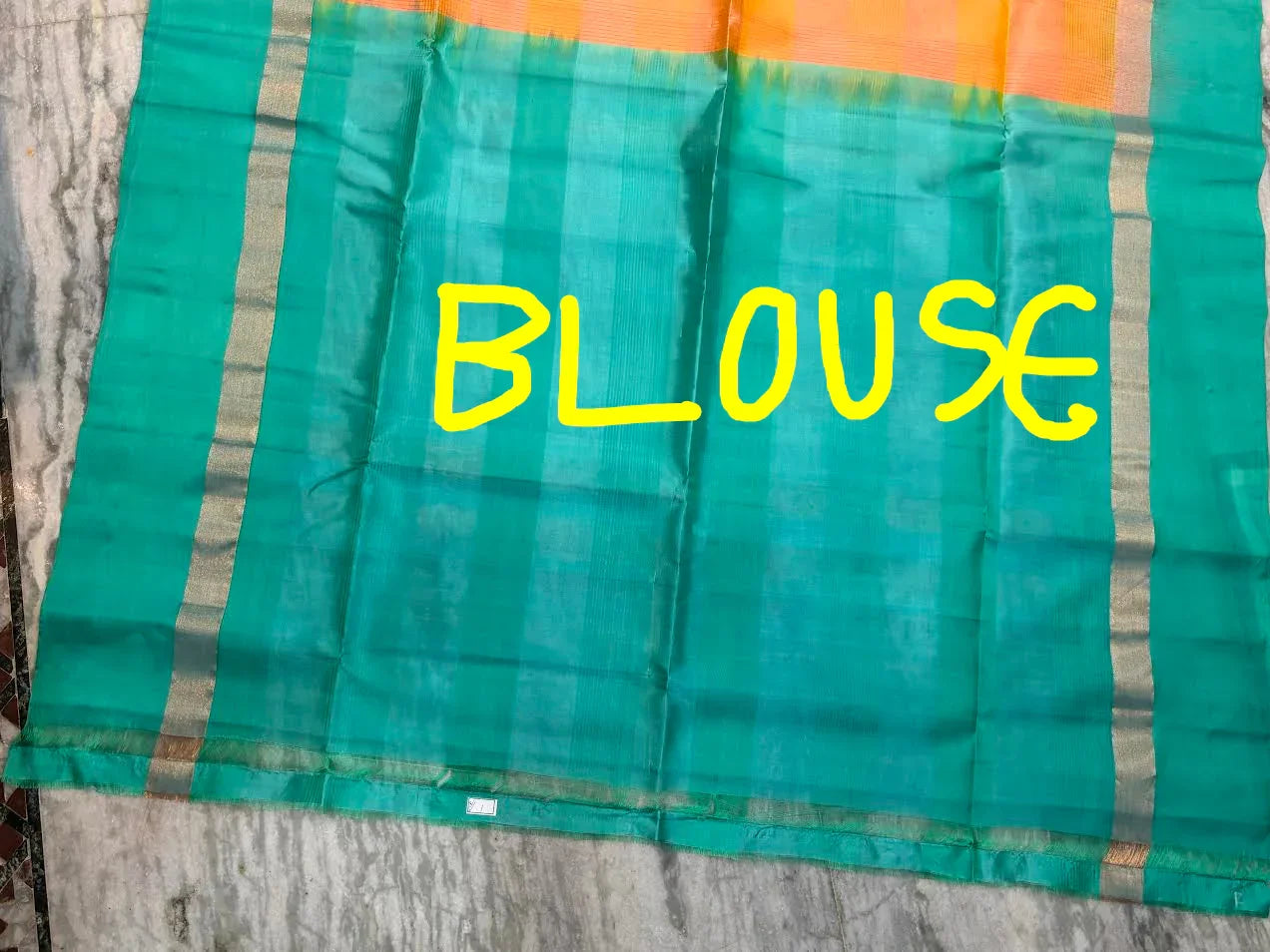 Pure Soft Silk Saree in Dual-Tone Yellow &amp; Peach with Sea Green Zari Border | Lightweight Festive Wear with Tasseled Pallu - pochampallysarees.com