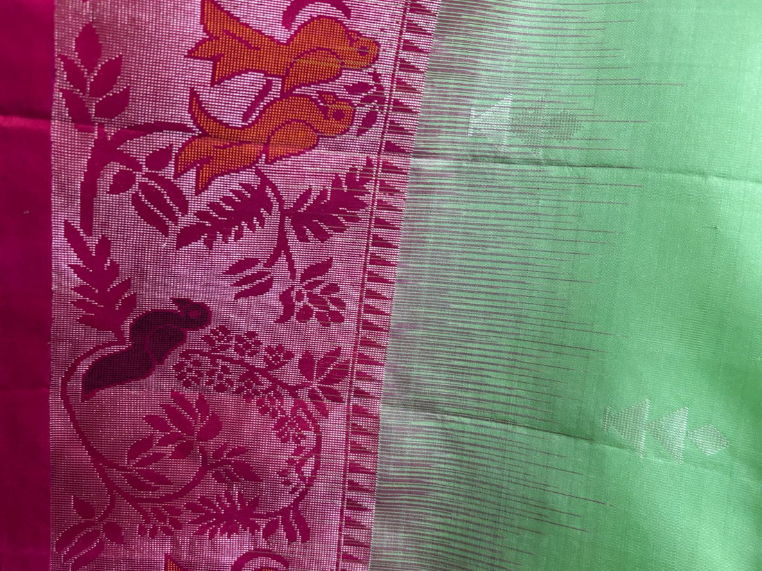 PURE SOFT SILK SAREE BODY GREEN BORDER RED SARI