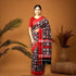 TELIA RUMAL DOUBLE IKKAT COTTON BLACK RED SAREE - pochampallysarees.com