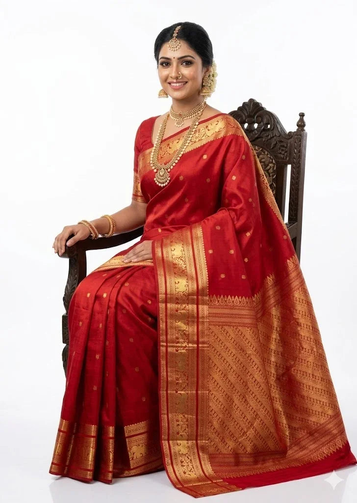 Pure-Kanchipuram-Pattu-Saree-Red-Gold-Zari-Pallu