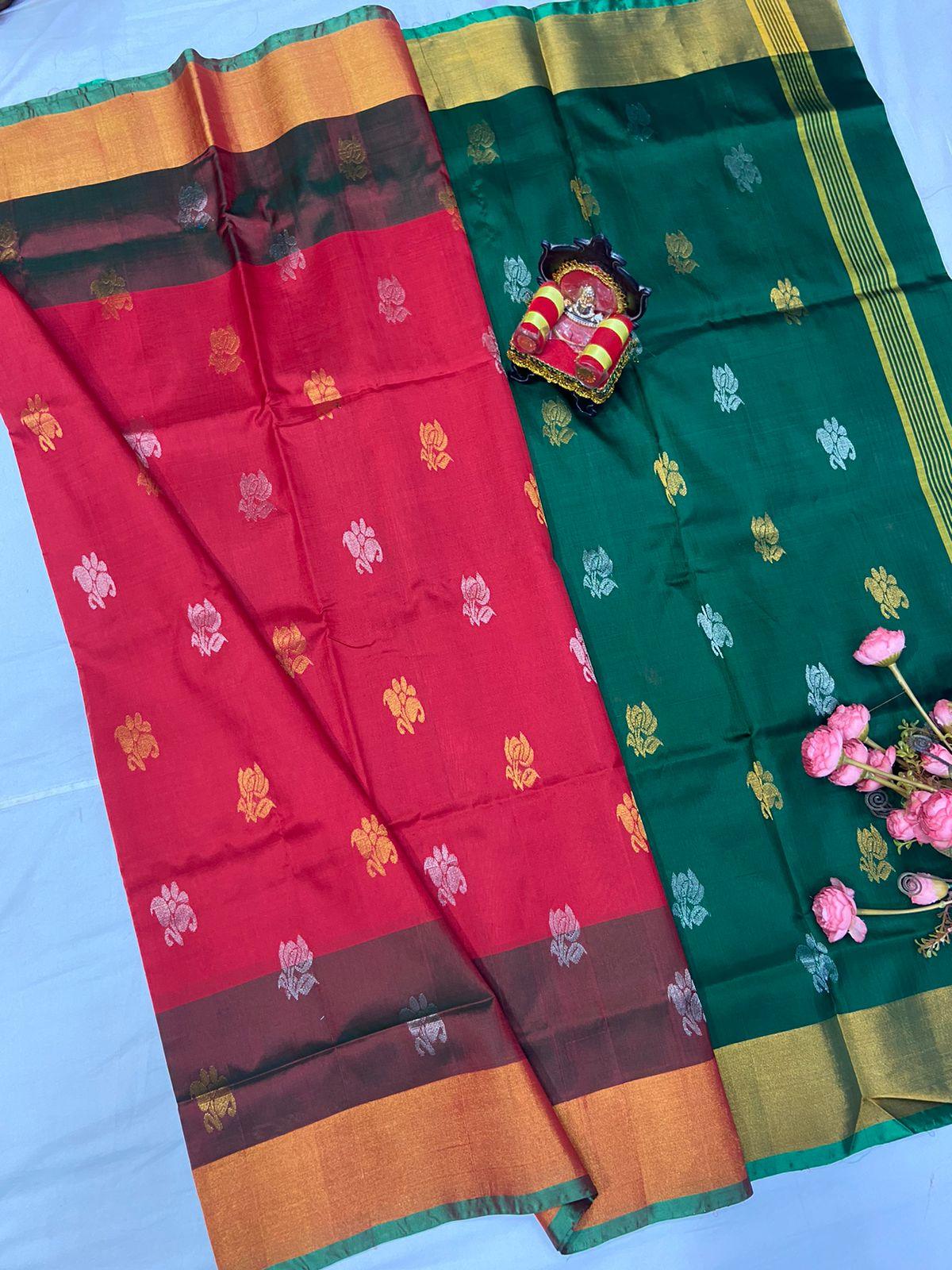 Red Uppada Butta Pure Silk Saree - pochampallysarees.com