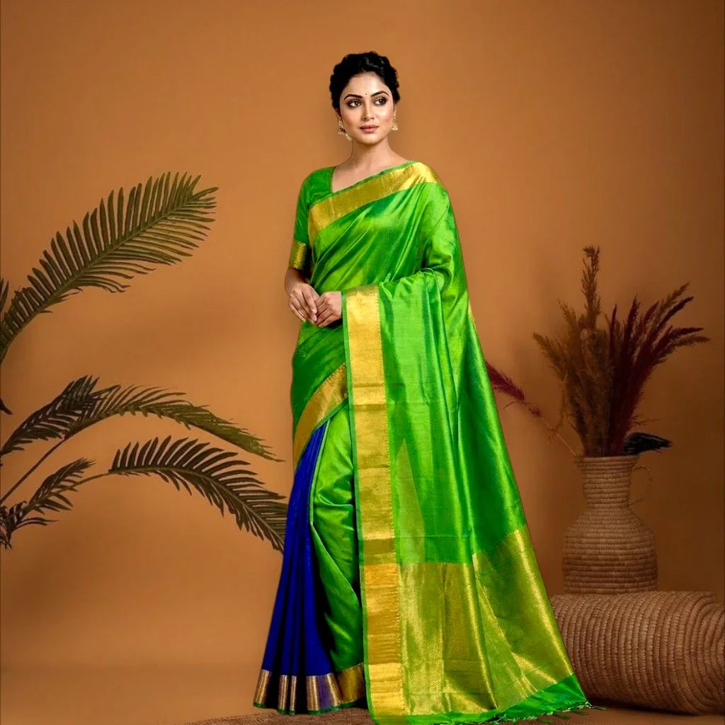 Uppada Silk Langa voni Blue Green Sari - pochampallysarees.com