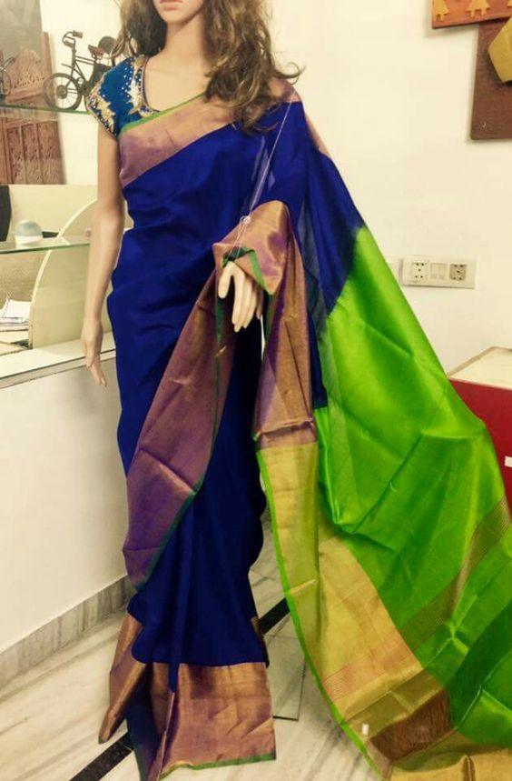 Blue Uppada Butta Pure Silk Saree - pochampallysarees.com