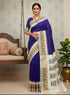 Royal Blue Ikkat Silk Saree with Contrast Cream Paithani-Style Border & Temple Design | Traditional Festive Art Silk Drape with Unstitched Blouse - pochampallysarees.com