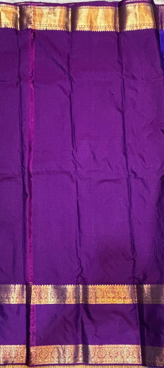 Royal Blue &amp; Deep Purple Semi Dharmavaram Silk Saree with Zari Stripes and Brocade Pallu