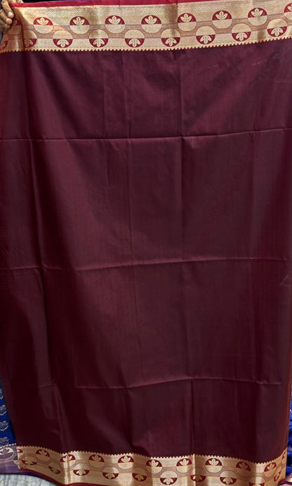 Dharmavaram Pattu Traditional Royal Blue Saree with Rich Maroon Contrast Border and Gold Zari Work