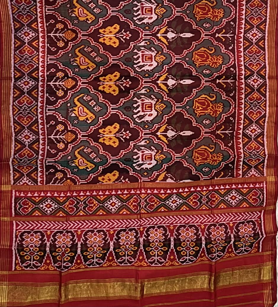 Authentic Maroon Pure Real Patola Silk Saree with Traditional Animal Motifs