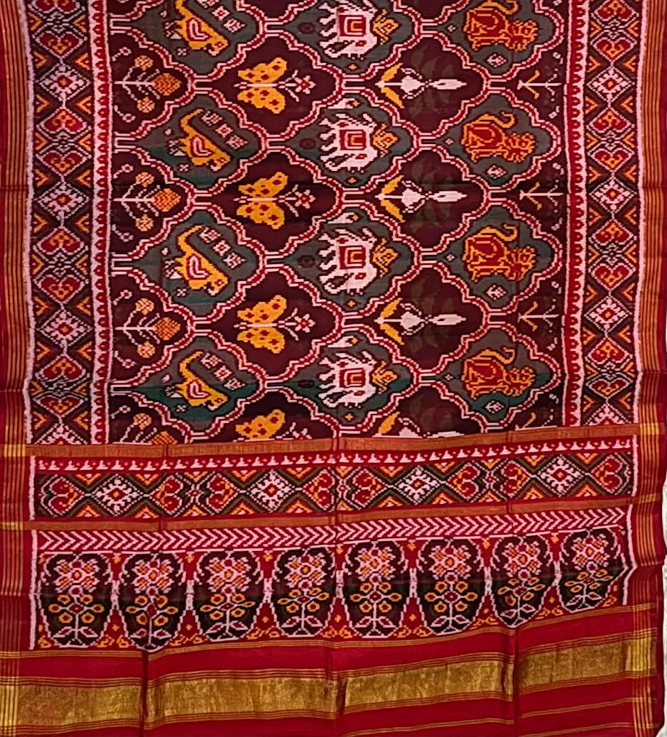 Authentic Maroon Pure Real Patola Silk Saree with Traditional Animal Motifs