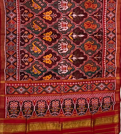 Authentic Maroon Pure Real Patola Silk Saree with Traditional Animal Motifs
