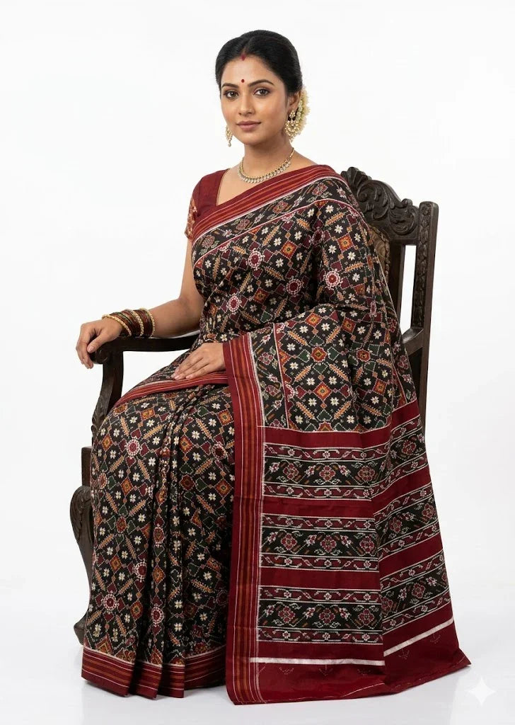 Authentic Double Ikat Silk Patola Saree in Red &amp; Green | Buy Online - pochampallysarees.com