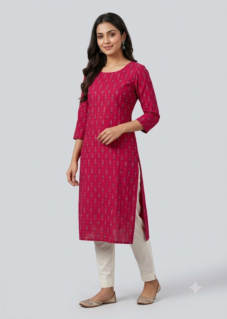 Handloom Rani Pink Pochampally Ikat Cotton Fabric