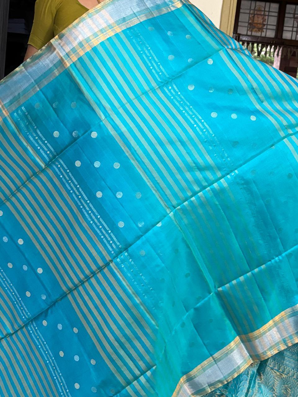 Ananda Blue Color Designer Kanchi Pure Soft Silk Saree - pochampallysarees.com