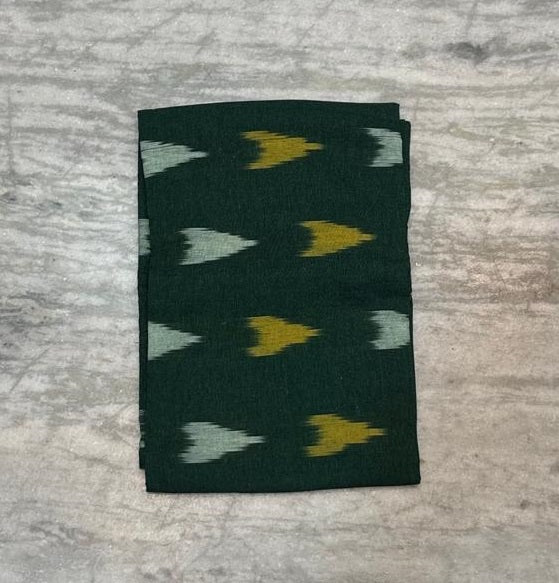 Pure Handloom Ikat Dark Green and Mustard Unstitched Suit Set