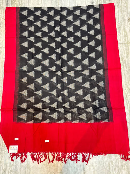 DOUBLE IKAT BLACK WITH RED COLOR DRESS MATERIAL-B36