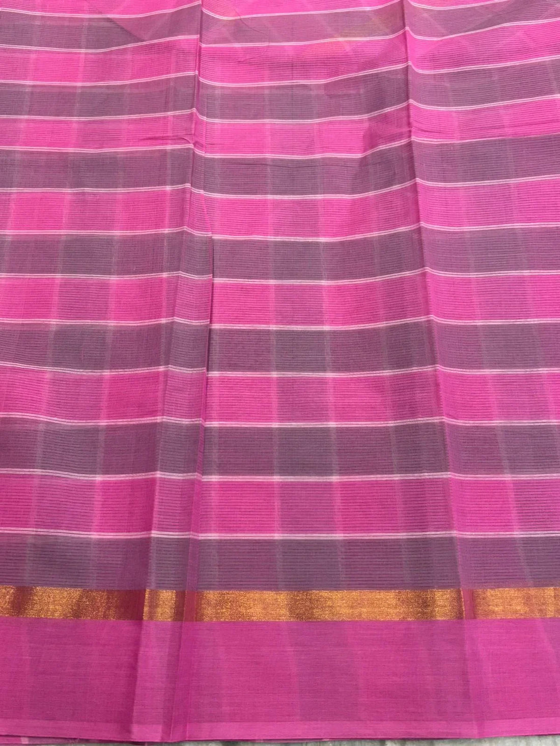 MANGALAGIRI COTTONS BODY PINK CHECKS DESIGNER BORDER ZARI PALLU AND BLOUSE RUNNING