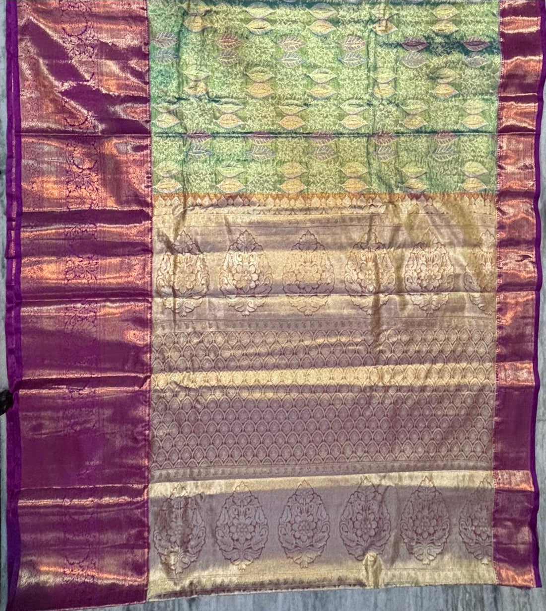 Dharmavaram Pattu Silk Saree Light Green With Purple Saree