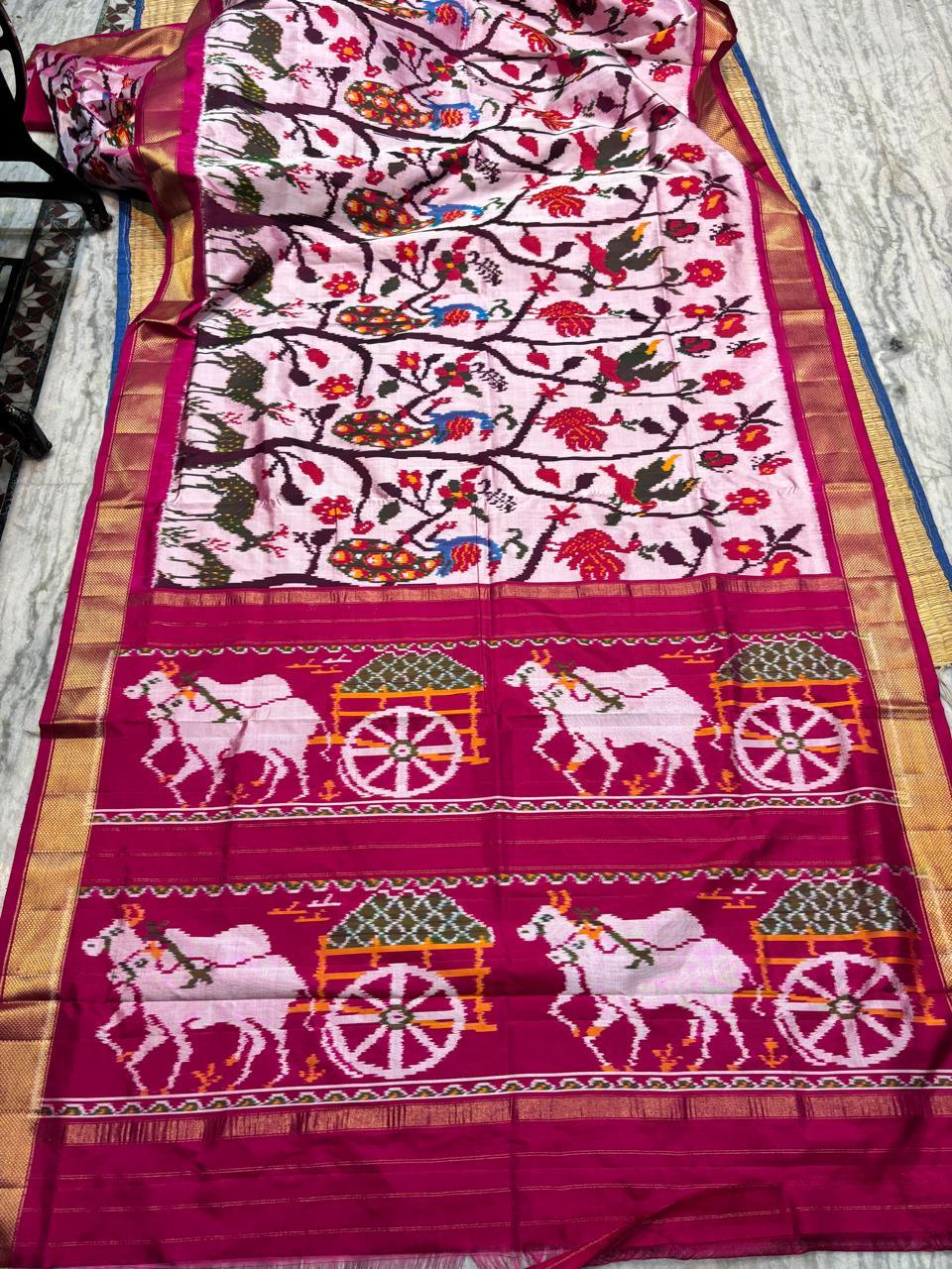 Authentic Pure Silk Patola Saree Original Cream Red