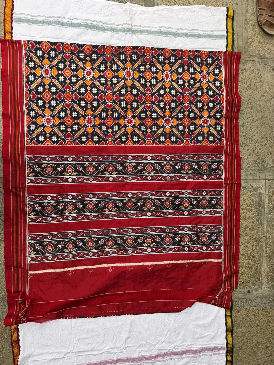 Traditional Red &amp; Black Patola Ikat Handloom Saree | Authentic Ethnic Wear - pochampallysarees.com