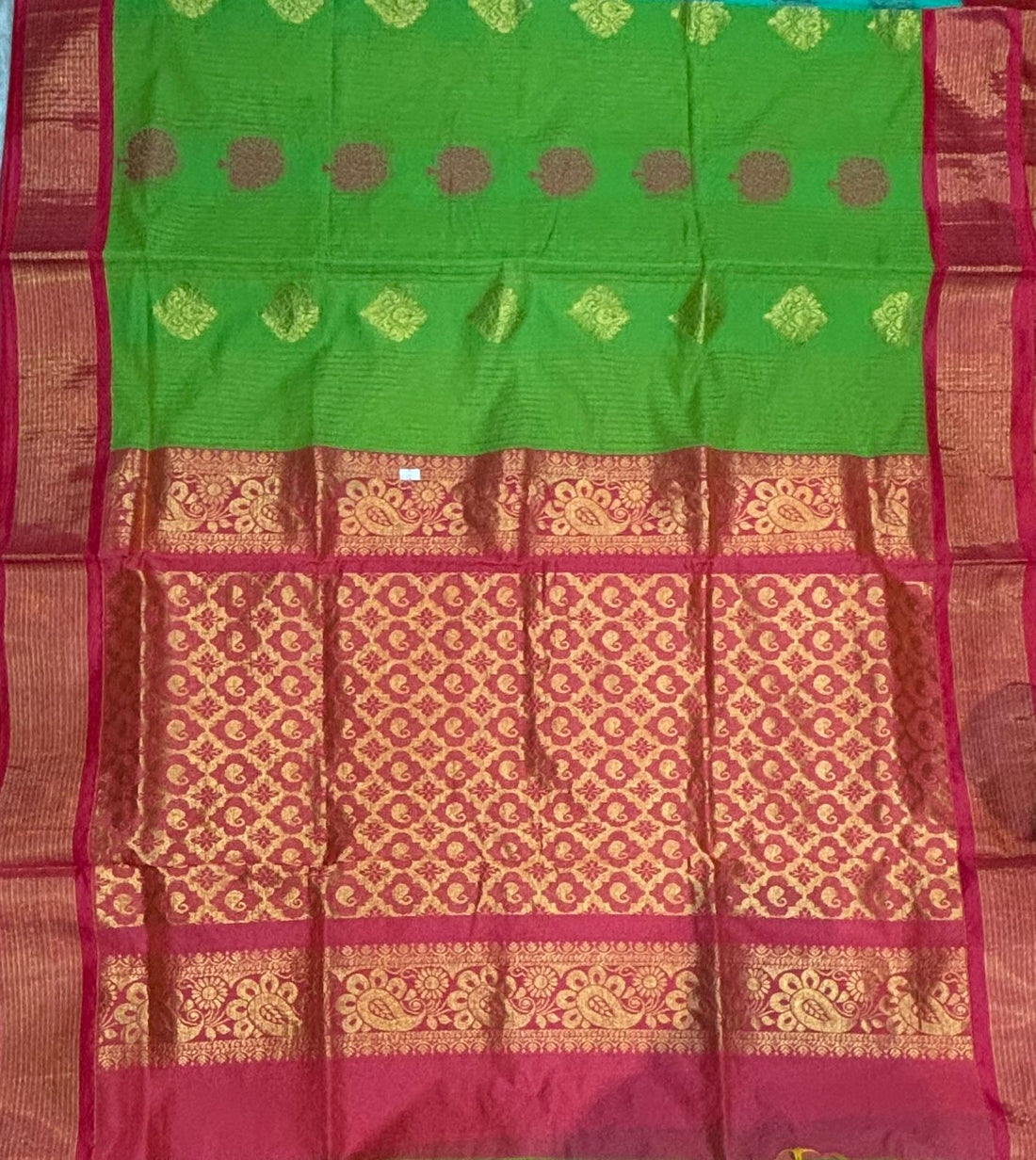 Green &amp; Pink Kuppadam Pattu Saree