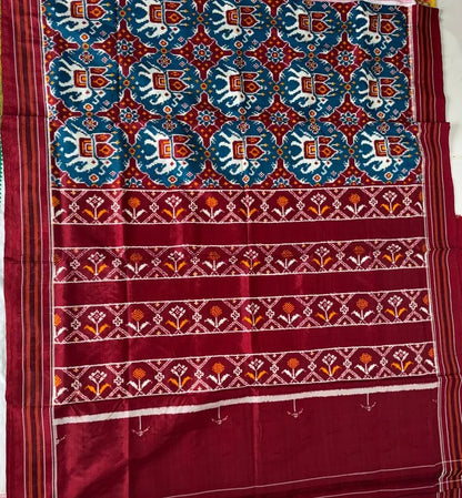 Authentic Patan Patola Silk Saree with Elephant Motifs - pochampallysarees.com