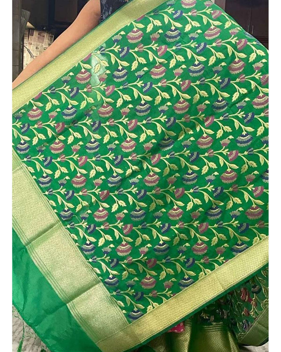 BANARASI GREEN COLOR DUPATTA-BNS10 - pochampallysarees.com