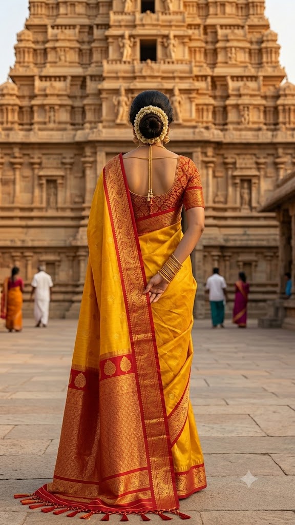 Pure Yellow &amp; Red Gadwal Silk Saree | Silk Mark Certified-g113