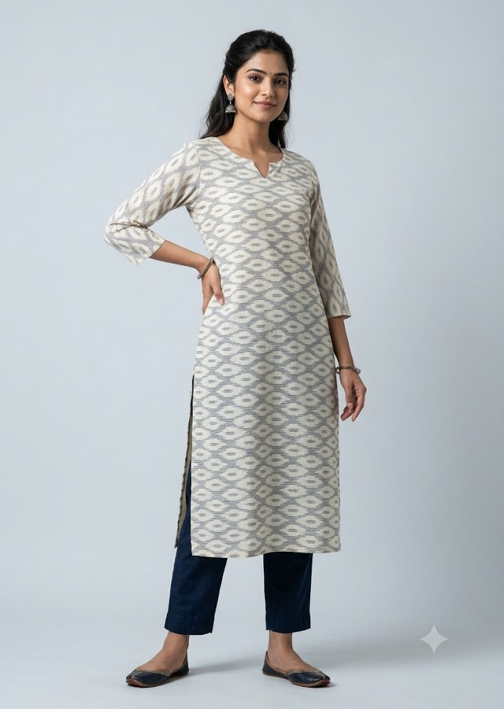 Off-White &amp; Black Pochampally Ikat Fabric – Pure Handloom Cotton Material