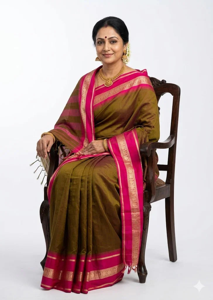 NARAYANPET SAREE BROWN COLOR - pochampallysarees.com