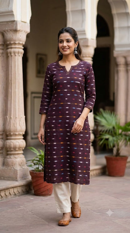 Dark Maroon Authentic Ikat Cotton Fabric