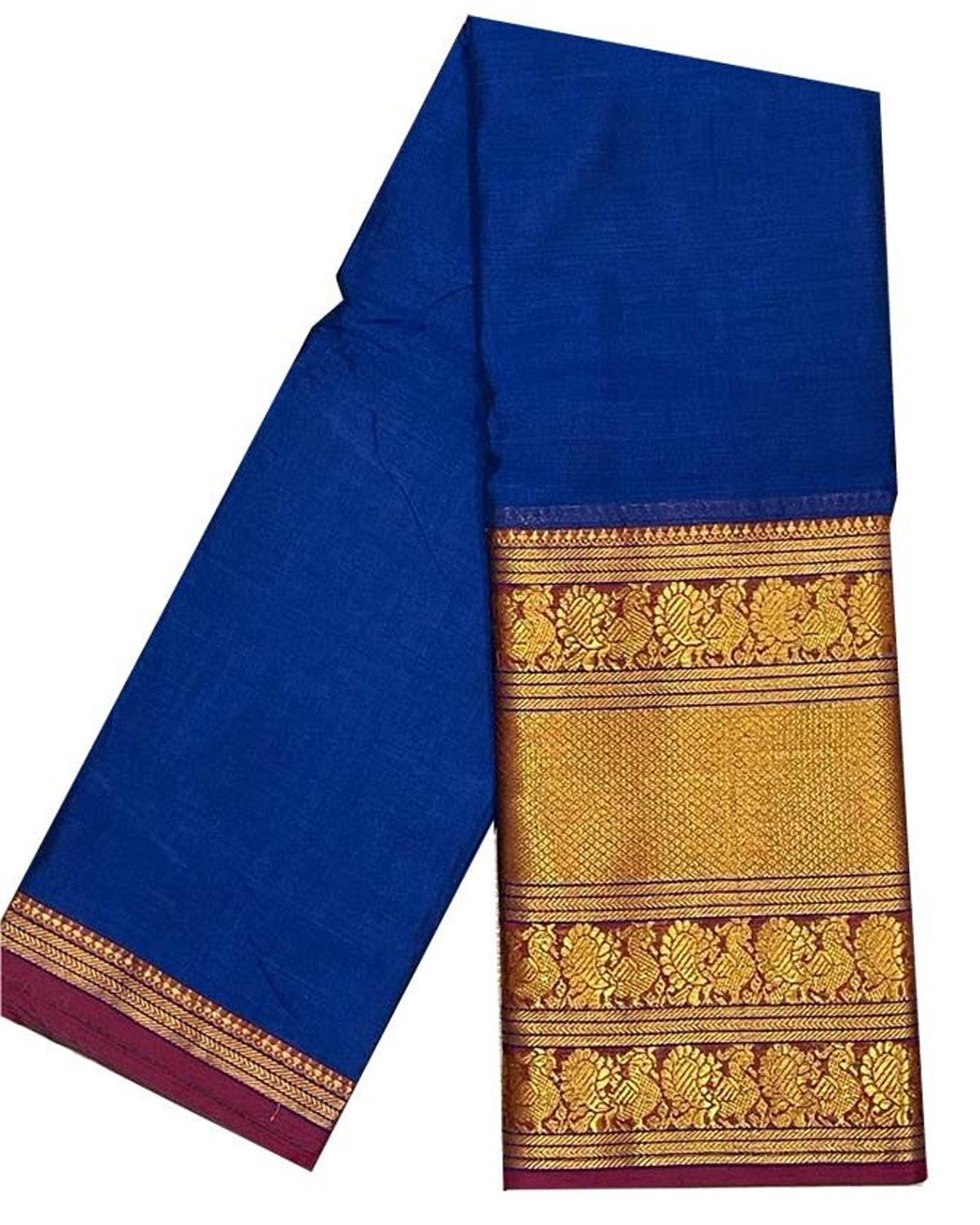 BIG BORDER BLUE MERCERISED NARAYANPET COTTON SAREE - pochampallysarees.com