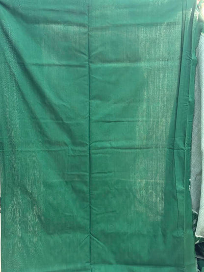 POCHAMPALLY IKKAT COTTON LIGHT GREEN BODY BORDER GREEN SARI GREEN BLOUSE - pochampallysarees.com