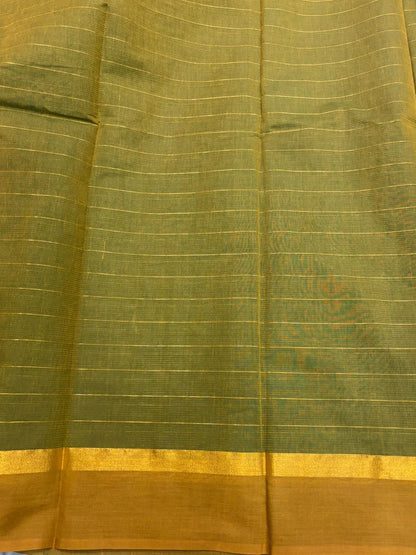 MANGALAGIRI COTTONS BODY GREEN CHECKS DESIGNER BORDER ZARI PALLU AND BLOUSE RUNNING