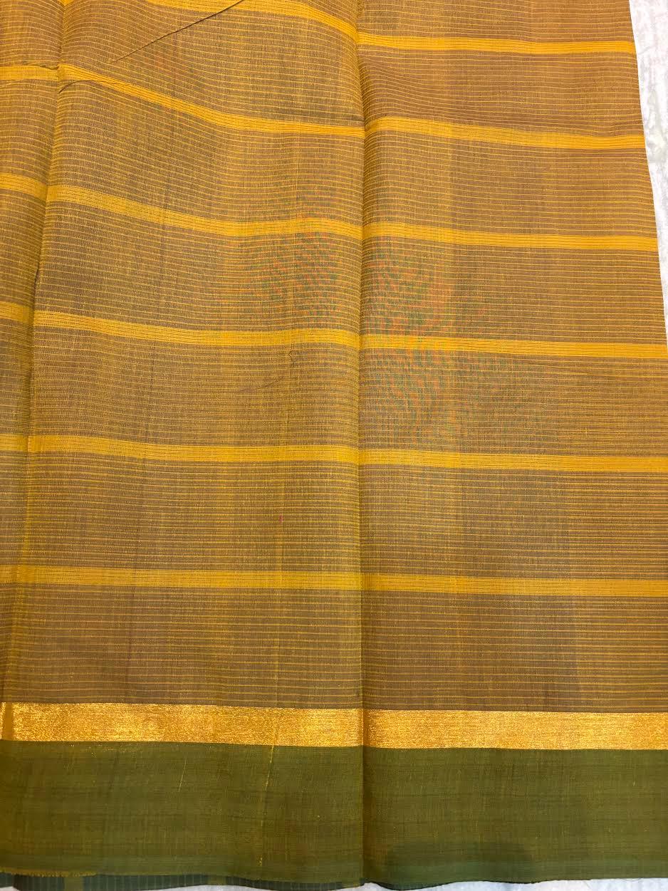 MANGALAGIRI COTTONS BODY CHECKS DESIGNER BORDER ZARI PALLU AND BLOUSE RUNNING - pochampallysarees.com