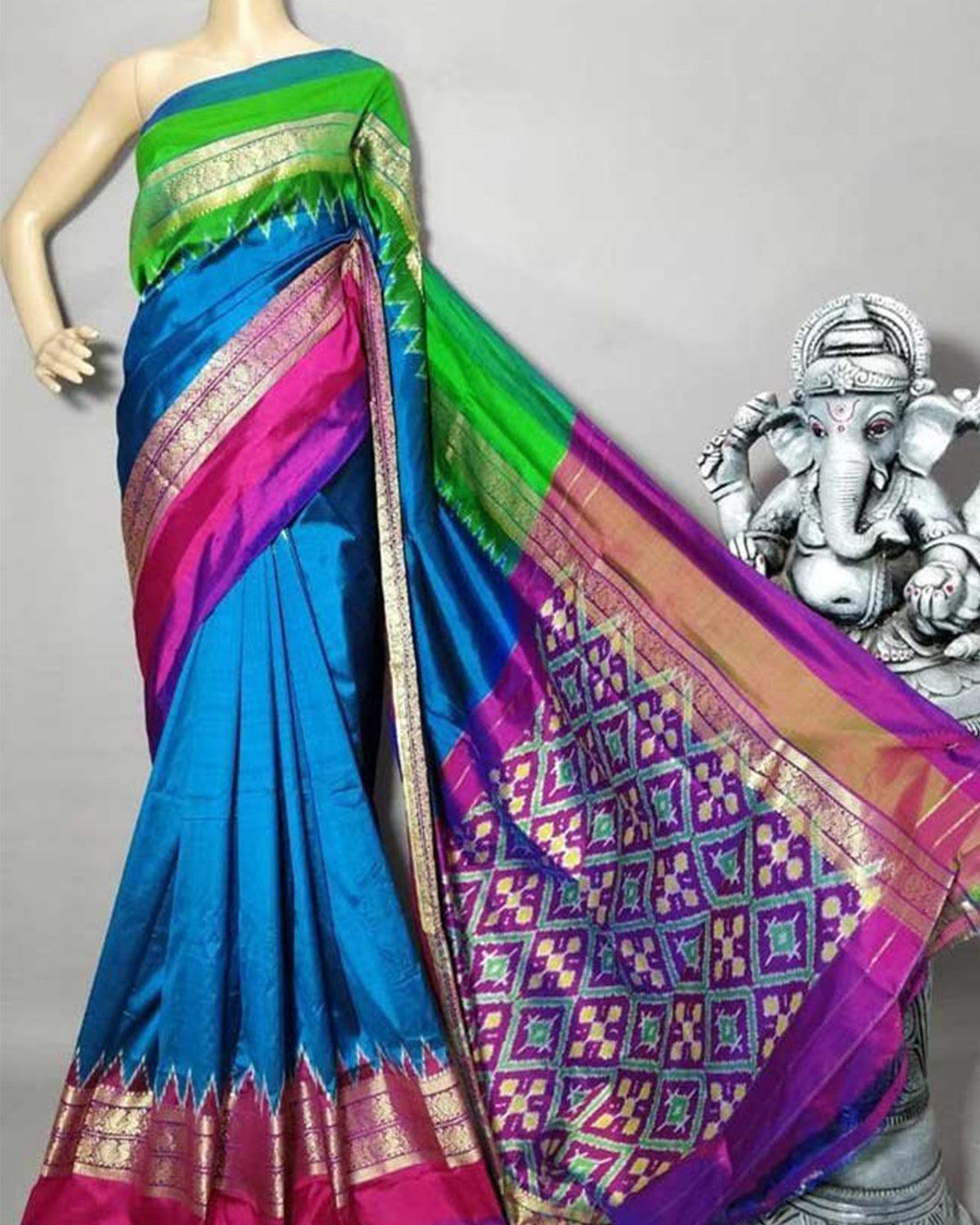 BLUE IKAT SAREE - pochampallysarees.com