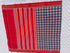 Flat lay of an authentic double ikat patola silk saree with a bright blue geometric patterned body, maroon striped pallu, and Silk Mark certification