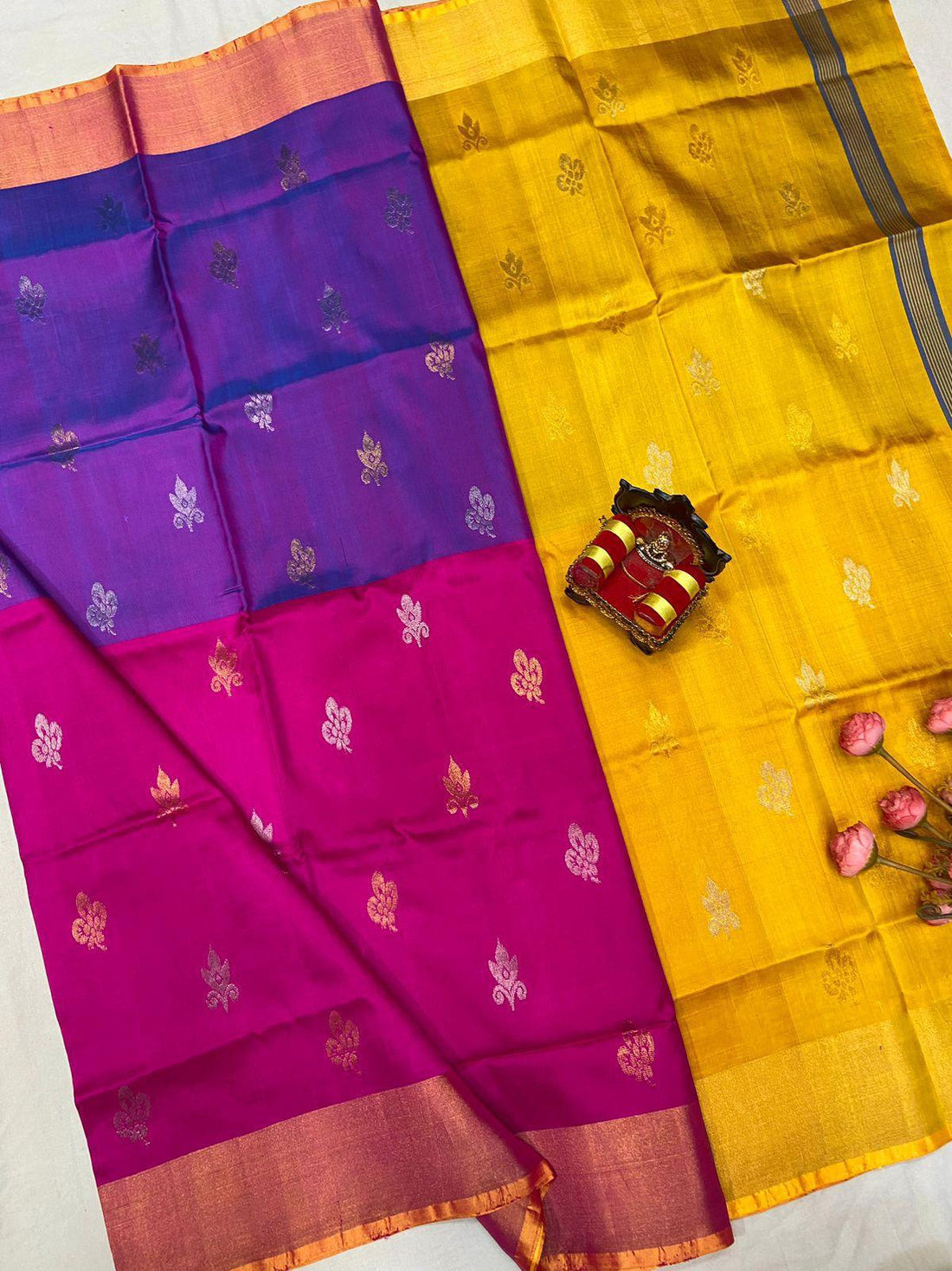 Blue Pink Uppada Butta Silk Saree - pochampallysarees.com