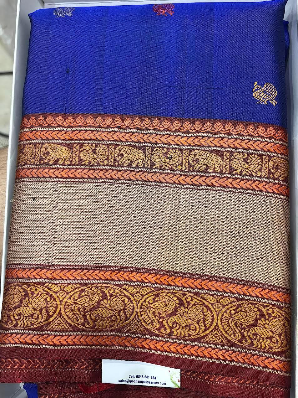Blue Soft Silk Saree - pochampallysarees.com