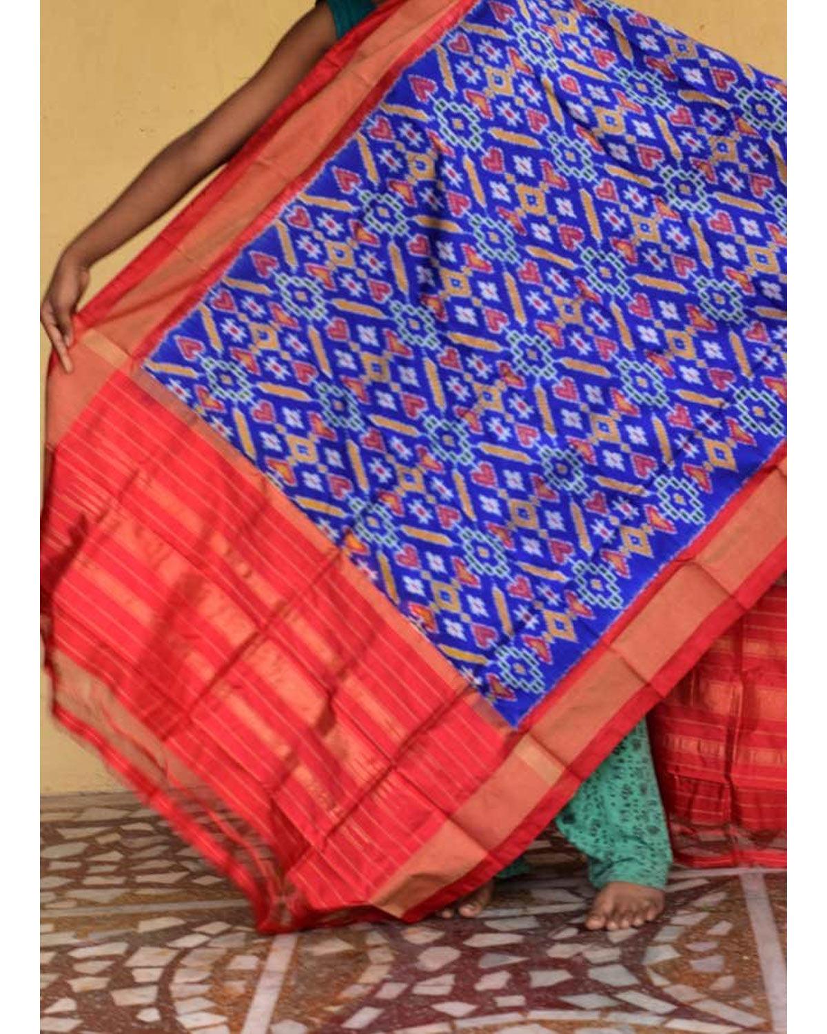 BLUE-WITH-RED-COLOR-IKKAT-SILK-DUPATTA