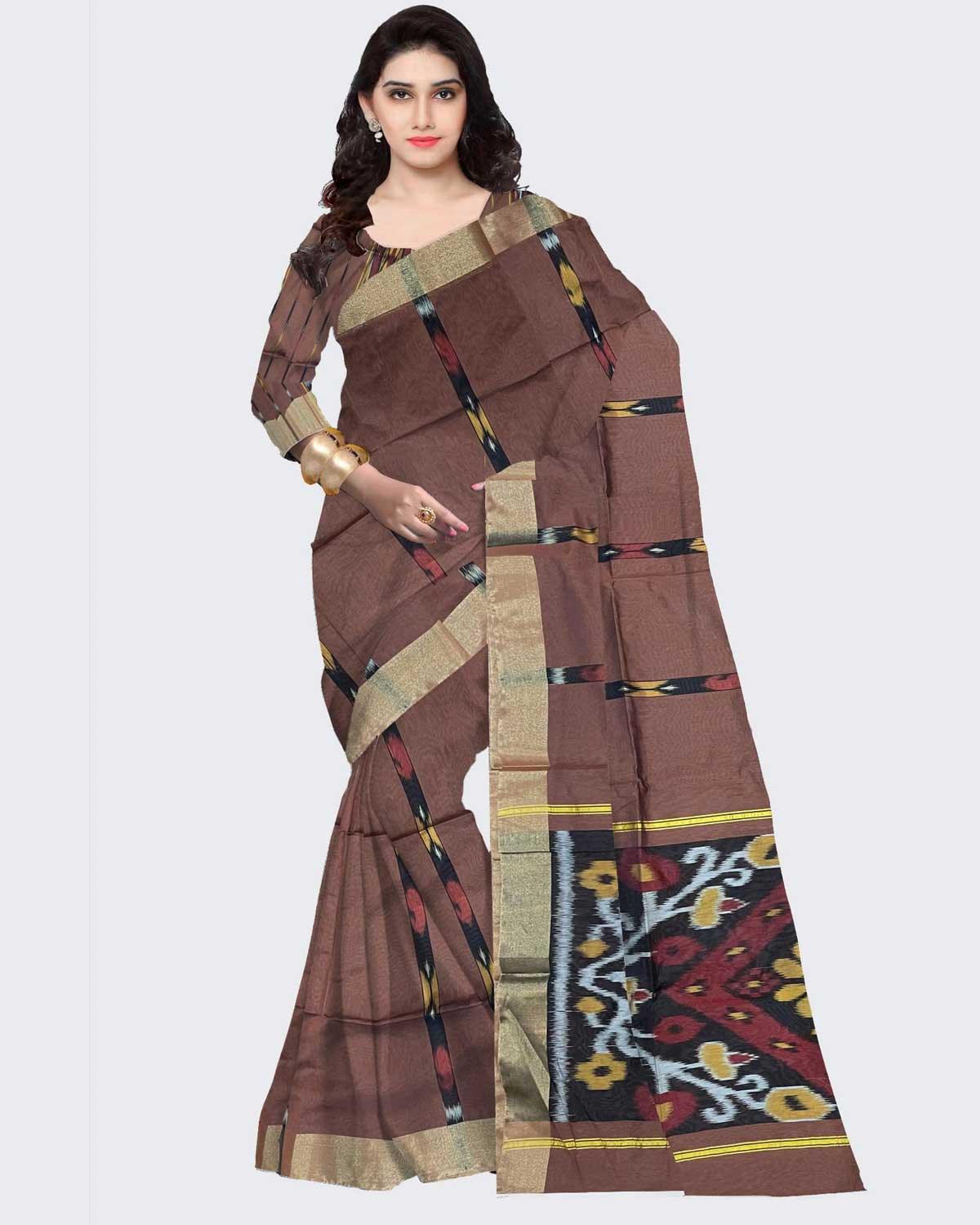 BROWN COLOR IKKAT SICO SAREE - pochampallysarees.com