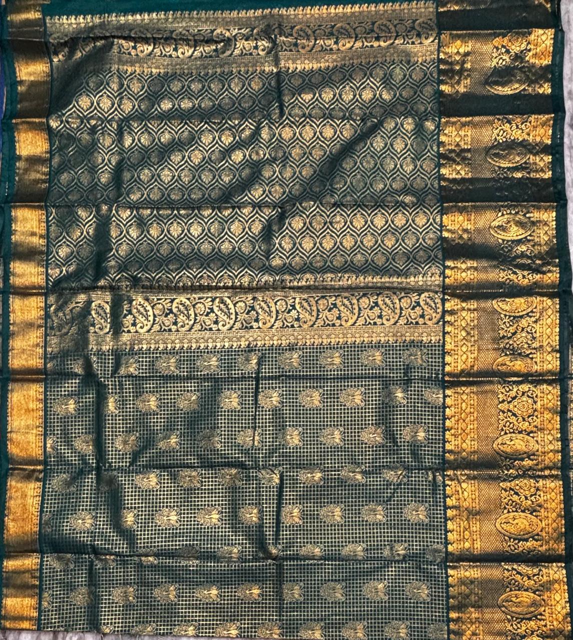 Semi Dharmavaram Silk Saree in Emerald Green with Antique Gold Zari