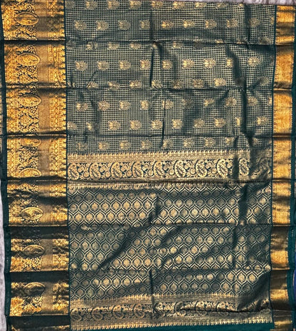 Semi Dharmavaram Silk Saree in Emerald Green with Antique Gold Zari
