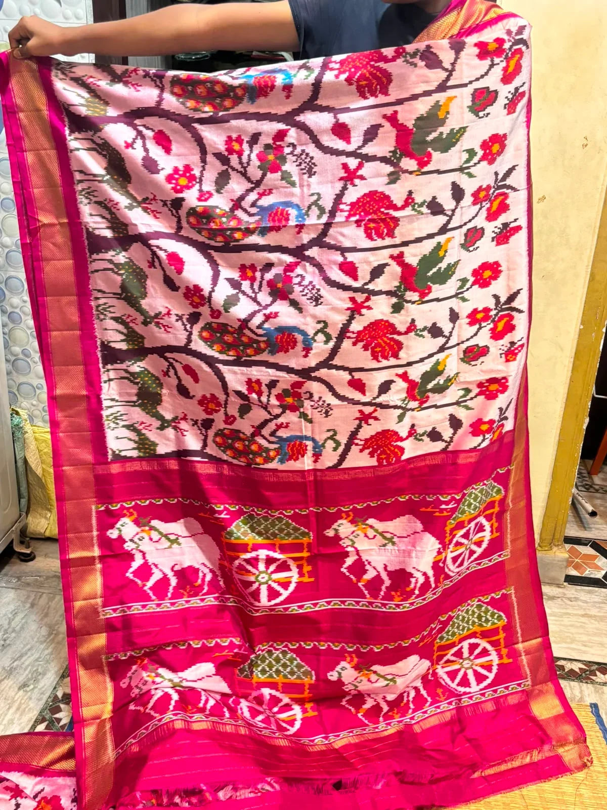 Authentic Pure Silk Patola Saree Original Cream Red
