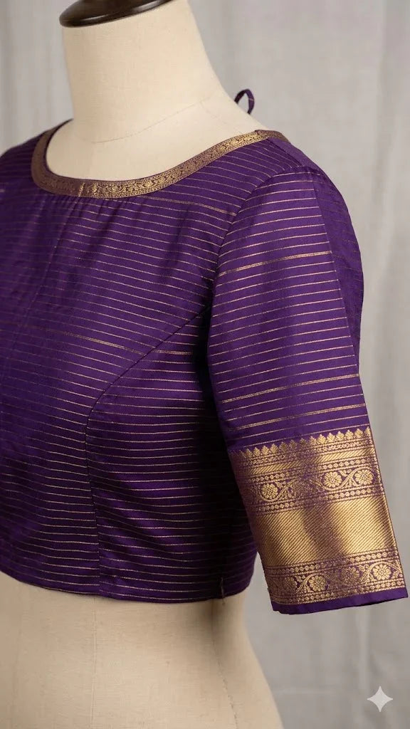 Original Kanchipuram Pattu Lavender &amp; Deep Purple Saree - pochampallysarees.com
