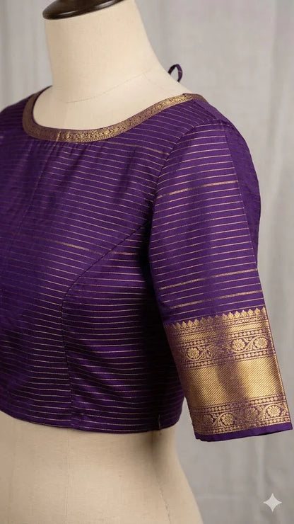 Original Kanchipuram Pattu Lavender &amp; Deep Purple Saree - pochampallysarees.com