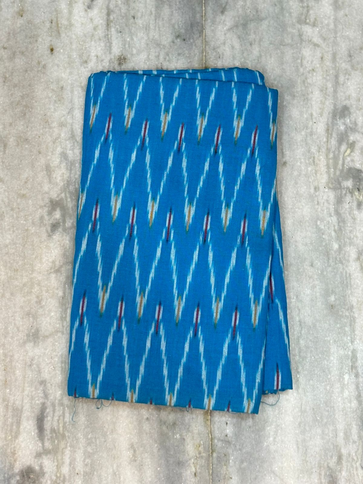 DOUBLE IKAT COTTON ANANDA BLUE WITH RED COLOR DRESS MATERIAL -C53