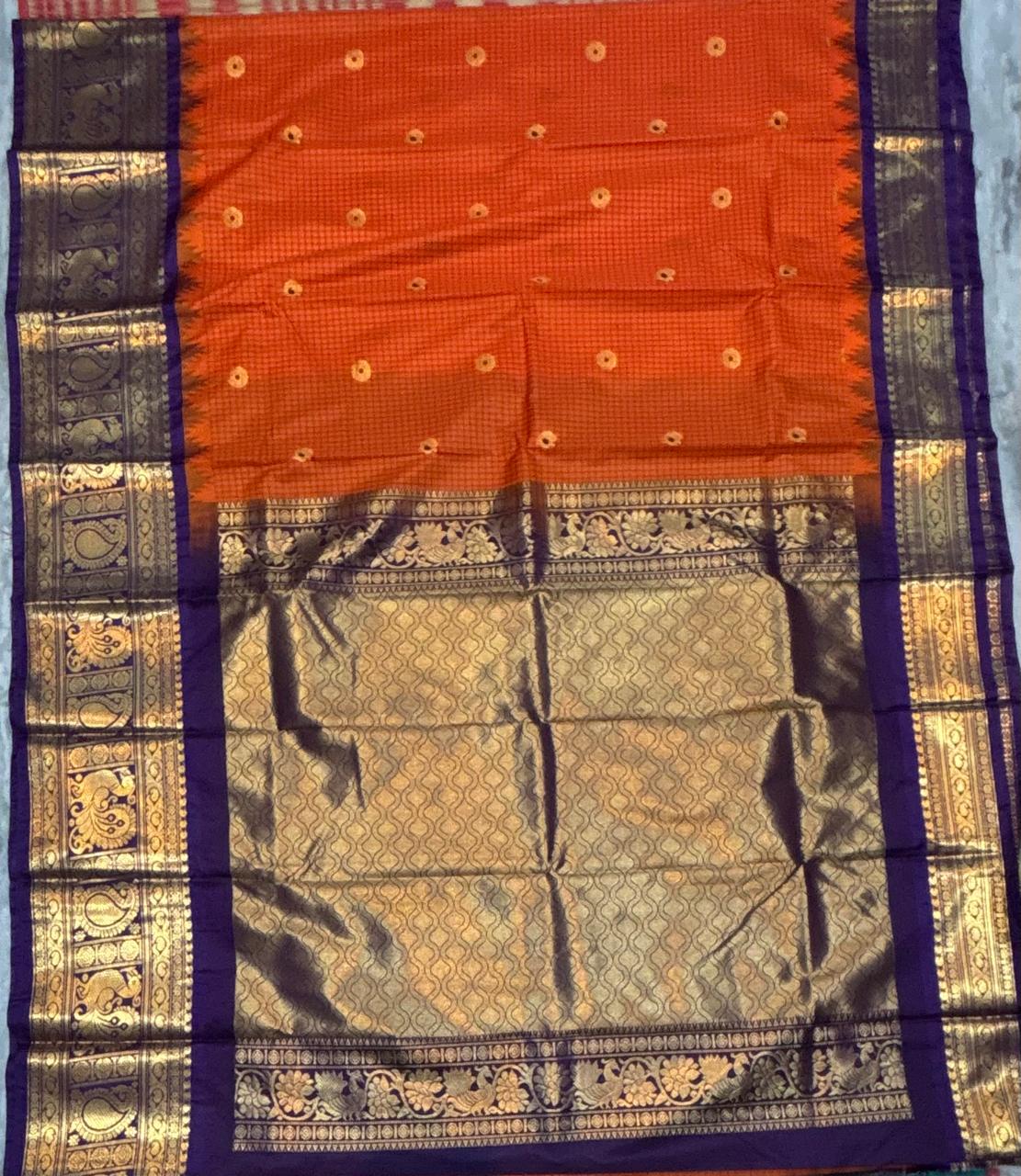 Traditional Burnt Orange &amp; Chocolate Brown Silk Saree with Antique Zari Work