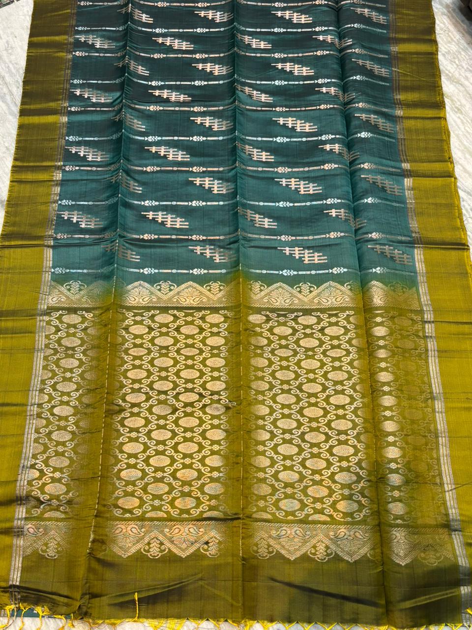 Premium Pure Soft Silk Saree in Teal Green with Olive Zari Brocade Pallu | Traditional Festive &amp; Wedding Wear - pochampallysarees.com