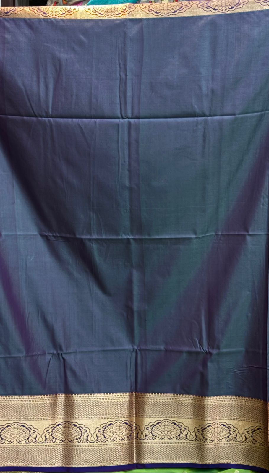 Dharmavaram Pattu Vibrant Lime Green Silk Saree with Intricate Silver Zari Border &amp; Purple Accent